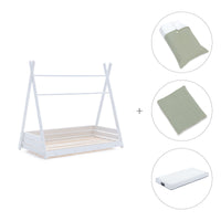 Cama Montessori blanca 70x140 cm con textil verde · Homy