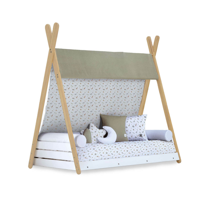 Cama júnior Montessori madera 90x200 cm con textil Natura · Homy Life XL