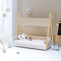 Cama Montessori madera 90x200 cm con textil beige · Homy Life XL