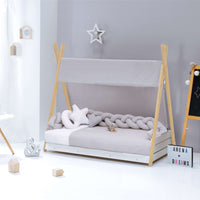 Cama Montessori madera 90x200 cm con textil gris · Homy Life XL