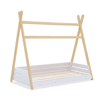 Cama con forma de cabaña Montessori 70x140 cm blanco/madera para niños