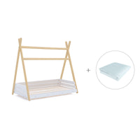 Cama cabaña Montessori madera 70x140 cm con textil Mint · Homy Life