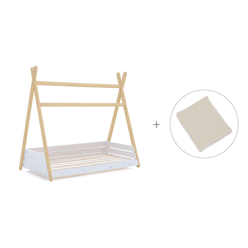 Cama Montessori madera 70x140 cm con textil beige · Homy Life