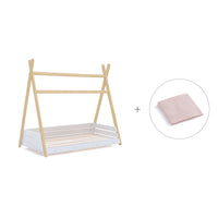 cama montessori de madera con forma de cabaña color blanco