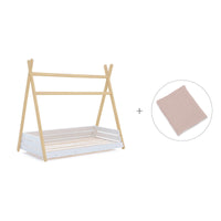 Cama Montessori madera 70x140 cm con textil flores rosa · Homy Life