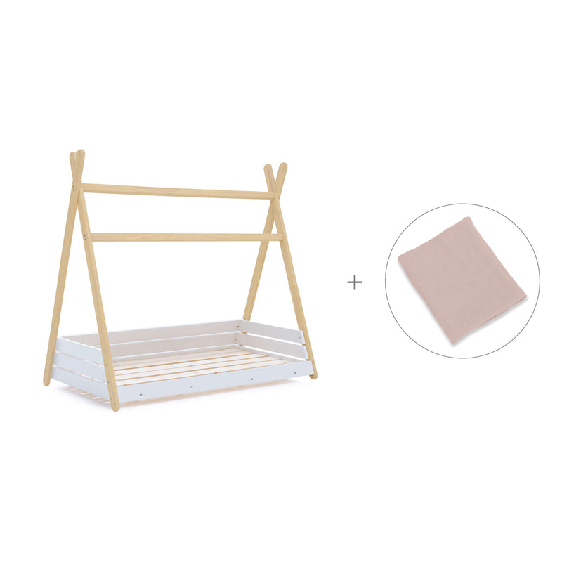 Cama Montessori madera 70x140 cm con textil flores rosa · Homy Life