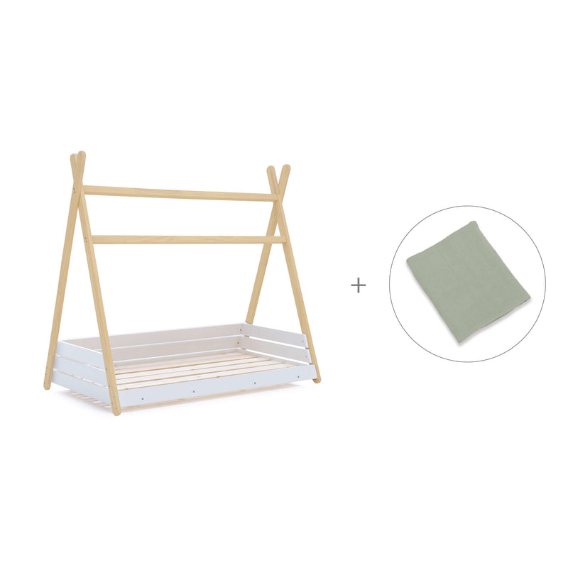 Cama Montessori madera 70x140 cm con textil verde · Homy Life