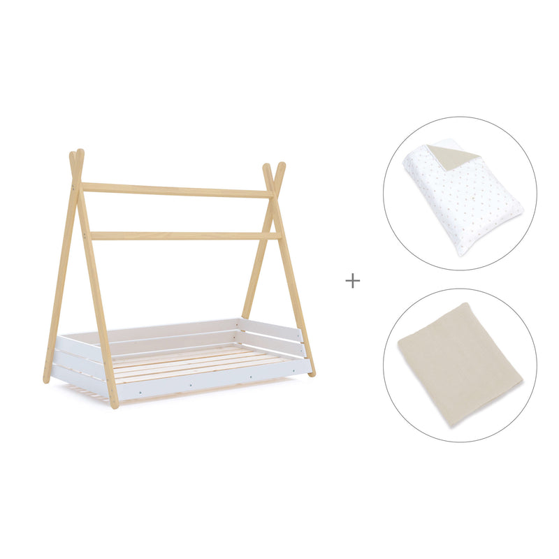 Cama Montessori madera 70x140 cm con textil beige · Homy Life