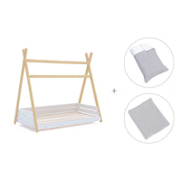 Cama Montessori madera 70x140 cm con textil gris · Homy Life Delphin