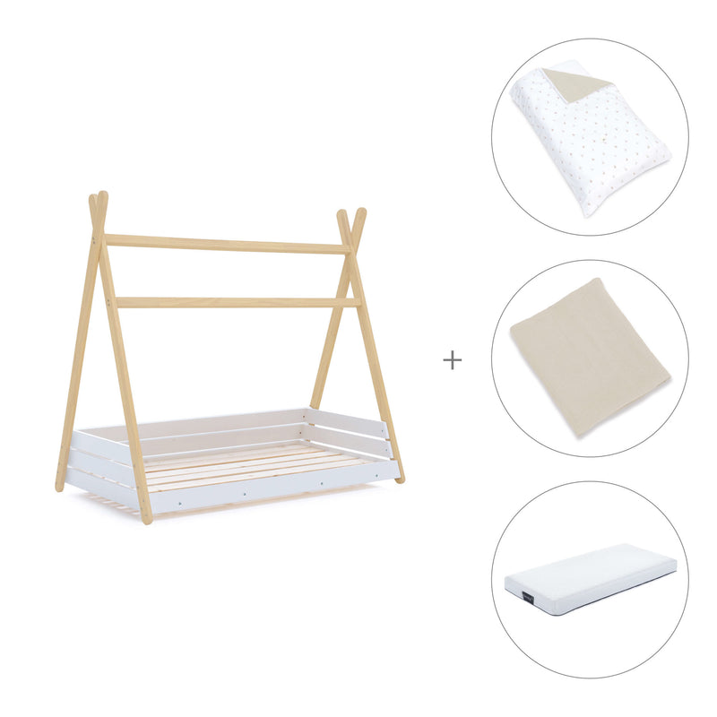 Cama Montessori madera 70x140 cm con textil beige · Homy Life