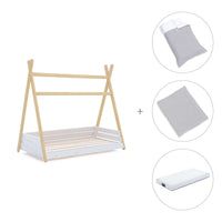 Cama Montessori madera 70x140 cm con textil gris · Homy Life Delphin