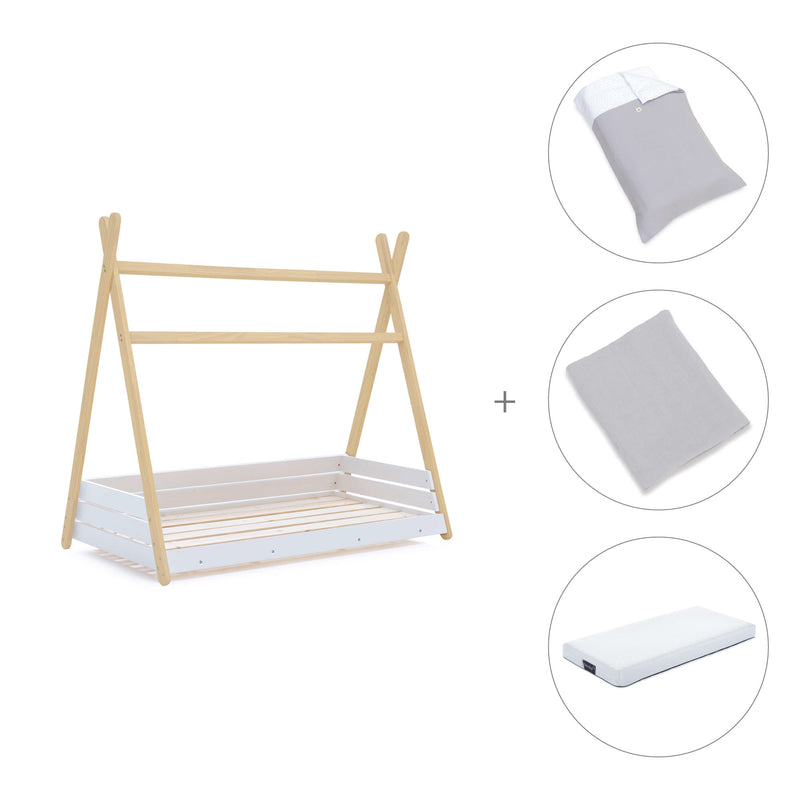 Cama Montessori madera 70x140 cm con textil gris · Homy Life Delphin