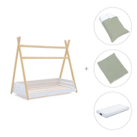 Cama Montessori madera 70x140 cm con textil verde · Homy Life