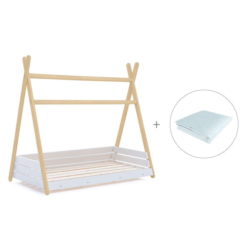 Cama júnior Montessori madera 90x200 cm con textil Mint · Homy Life XL