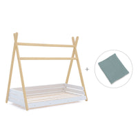 Cama Montessori madera 90x200 cm con textil verde eucalipto · Homy Life XL