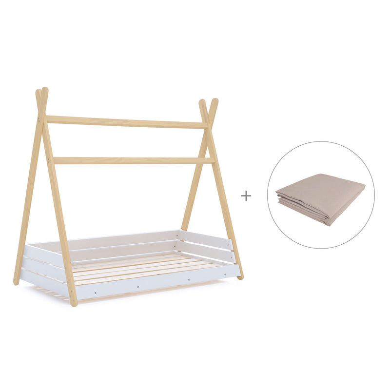 Cama júnior Montessori madera 90x200 cm con textil Arena · Homy Life XL