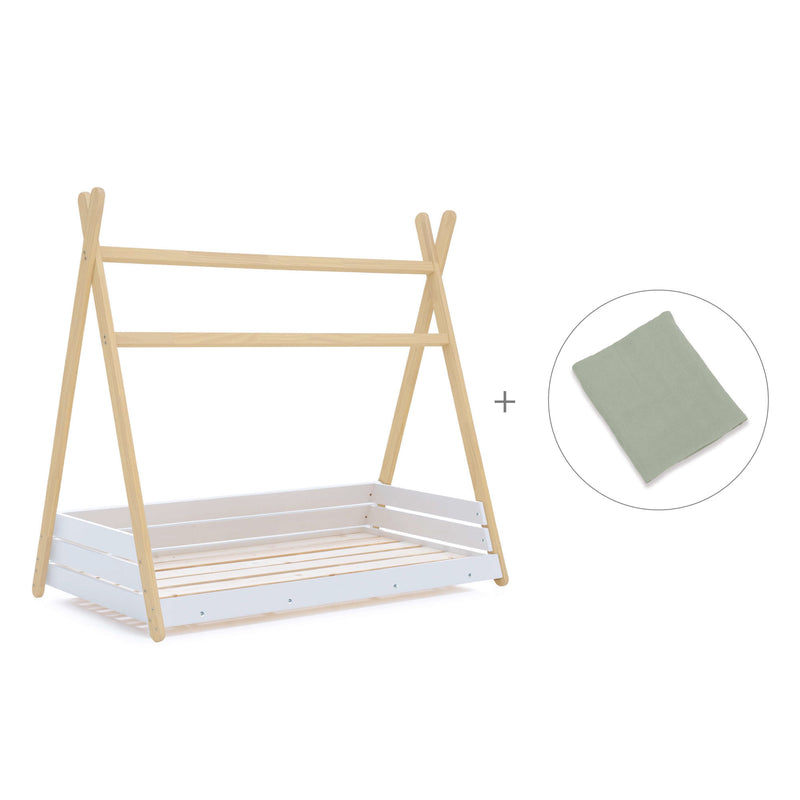 Cama Montessori madera 90x200 cm con textil verde · Homy Life XL