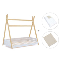 Cama Montessori madera 90x200 cm con textil beige · Homy Life XL