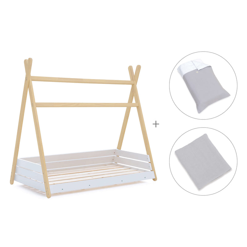 Cama Montessori madera 90x200 cm con textil gris · Homy Life XL