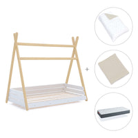 Cama Montessori madera 90x200 cm con textil beige · Homy Life XL