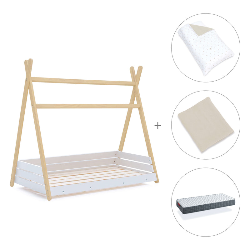 Cama Montessori madera 90x200 cm con textil beige · Homy Life XL
