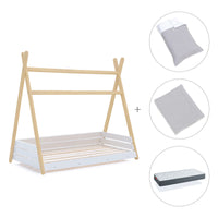 Cama Montessori madera 90x200 cm con textil gris · Homy Life XL