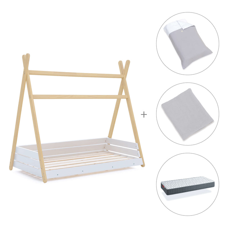 Cama Montessori madera 90x200 cm con textil gris · Homy Life XL