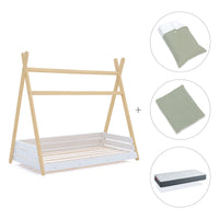 Cama Montessori madera 90x200 cm con textil verde · Homy Life XL