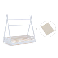 Cama Montessori blanca 90x200 cm con textil beige · Homy XL