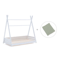 Cama Montessori blanca 90x200 cm con textil verde · Homy XL