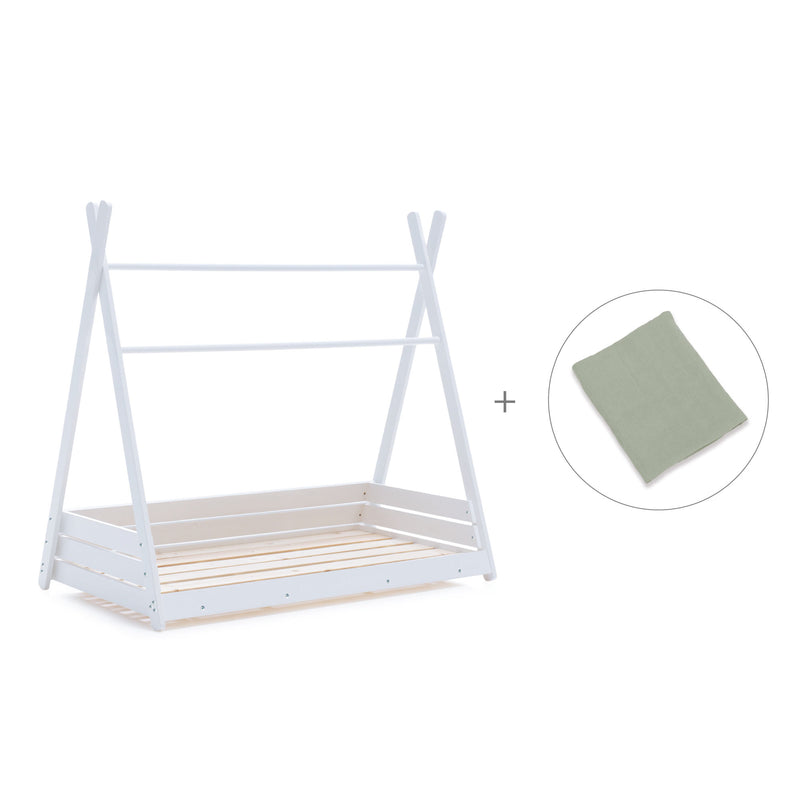 Cama Montessori blanca 90x200 cm con textil verde · Homy XL
