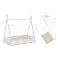 Cama Montessori blanca 90x200 cm con textil beige · Homy XL