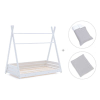 Cama Montessori blanca 90x200 cm con textil gris · Homy XL