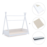 Cama Montessori blanca 90x200 cm con textil beige · Homy XL