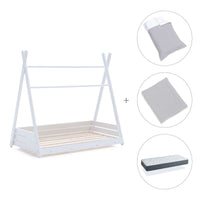 Cama Montessori blanca 90x200 cm con textil gris · Homy XL