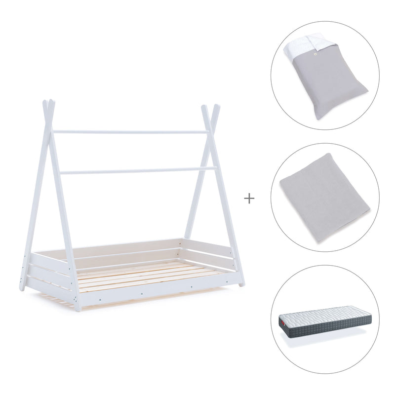 Cama Montessori blanca 90x200 cm con textil gris · Homy XL