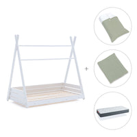 Cama Montessori blanca 90x200 cm con textil verde · Homy XL