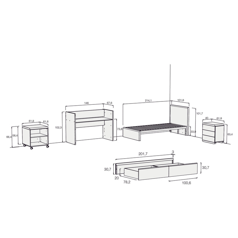 Cuna convertible 70x140 cm (montaje derecha) blanca · Kurve White K417R-M7700