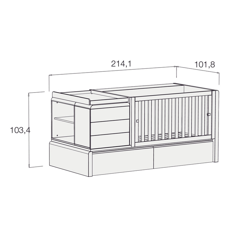 Cuna convertible 70x140 cm (montaje derecha) blanca · Kurve White K417R-M7700