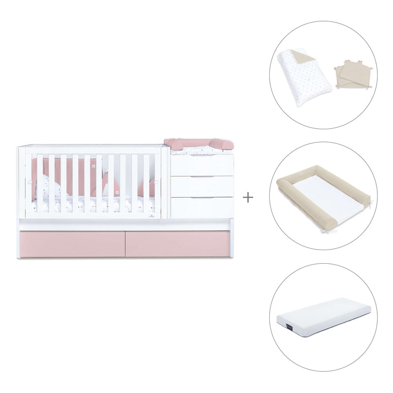 Cuna convertible 70x140 cm blanca/rosa claro · Sero More Flamingo K546-M7742