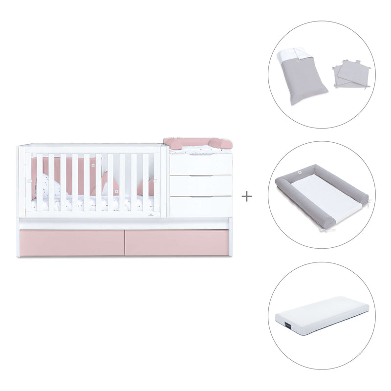 Cuna convertible 70x140 cm blanca/rosa claro · Sero More Flamingo K546-M7742
