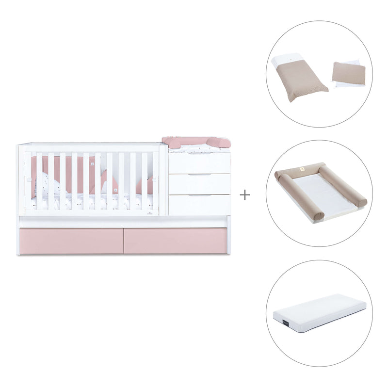 Cuna convertible 70x140 cm blanca/rosa claro · Sero More Flamingo K546-M7742