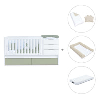 Cuna convertible 70x140 cm blanca/verde-oliva · Sero More K546-M7756