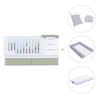 Cuna convertible 70x140 cm blanca/verde-oliva · Sero More K546-M7756