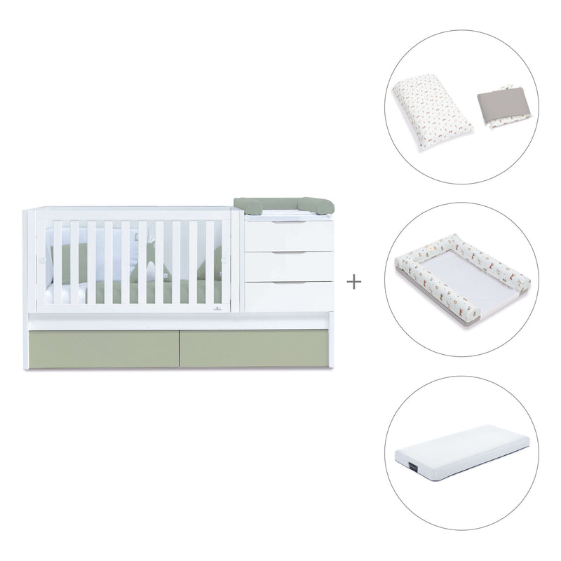 Cuna convertible 70x140 cm blanca/verde-oliva · Sero More K546-M7756