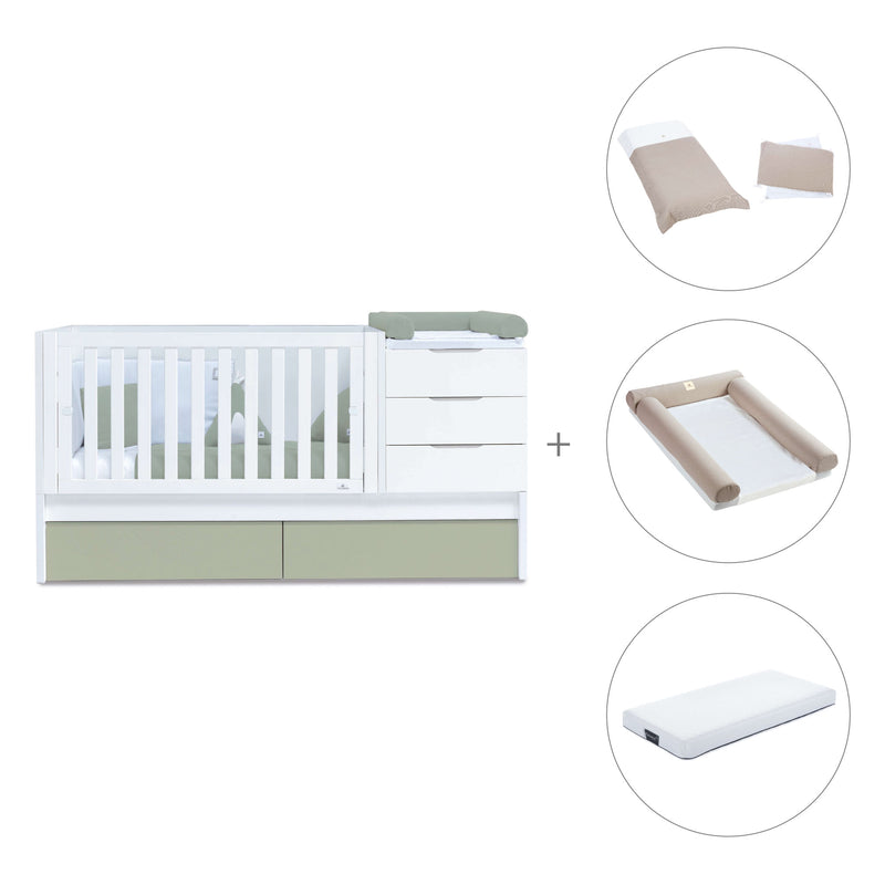 Cuna convertible 70x140 cm blanca/verde-oliva · Sero More K546-M7756