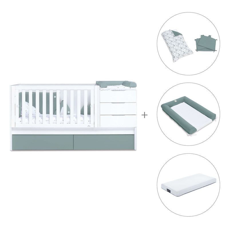 Cuna convertible 70x140 cm blanca/eucalipto · Sero More Eucalyptus K546-M7757