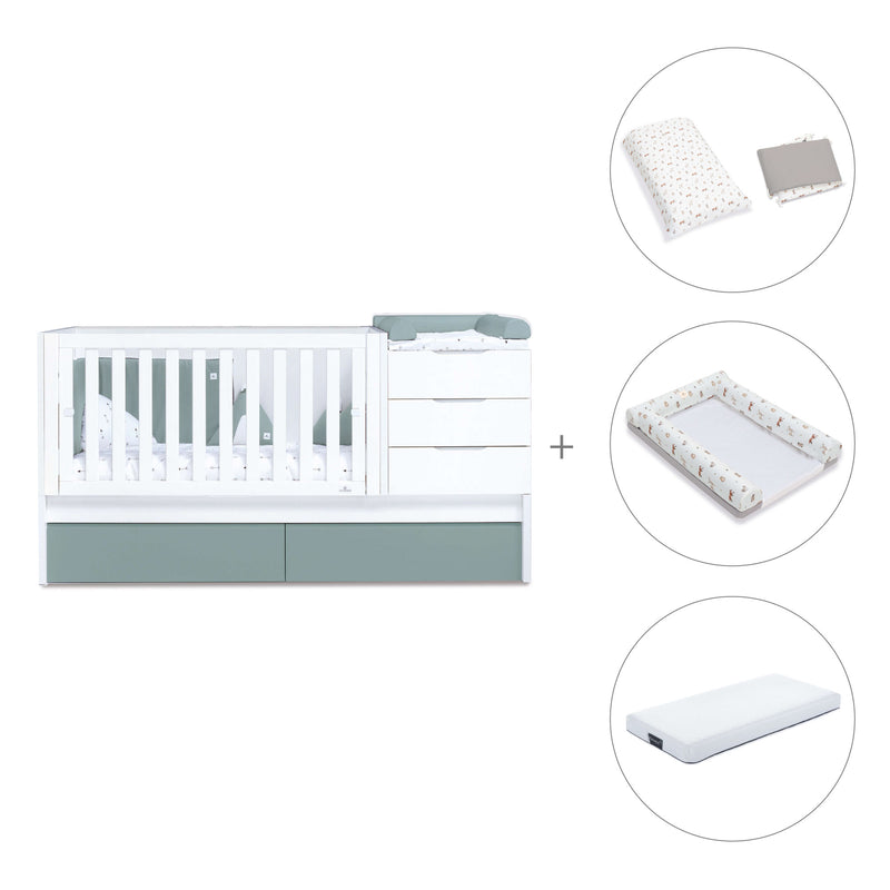 Cuna convertible 70x140 cm blanca/eucalipto · Sero More Eucalyptus K546-M7757