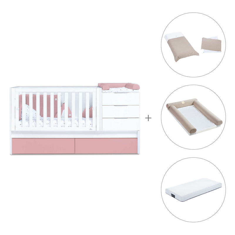 Cuna convertible 70x140 cm blanca/rosa · Sero More Quarzo K546-M7759