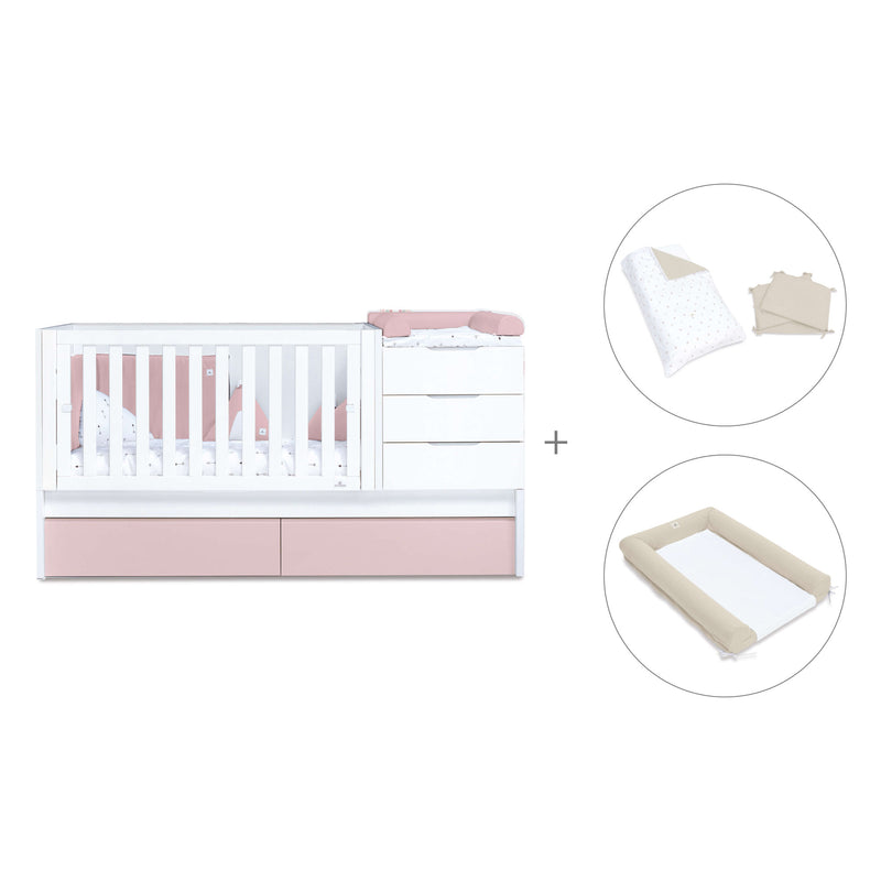 Cuna convertible 70x140 cm blanca/rosa claro · Sero More Flamingo K546-M7742